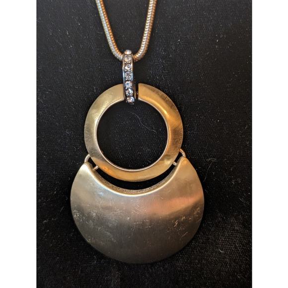 Satin Finish Gold Tone Geometric Pendant Adjustable Snake Chain Necklace - Picture 5 of 7